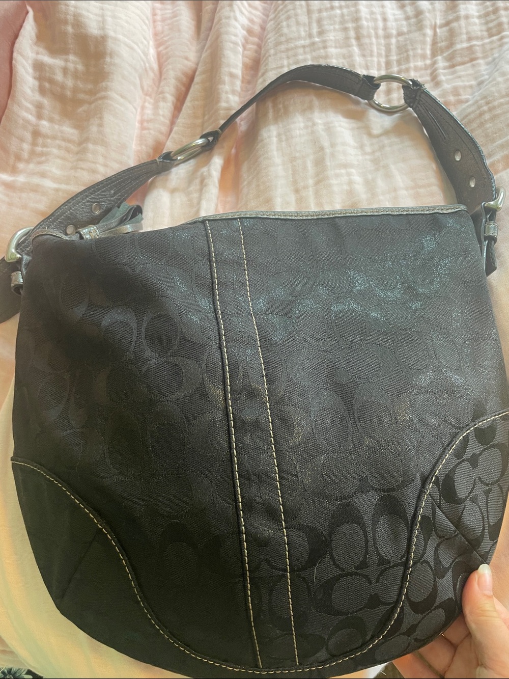 Coach Black Signature Hobo Shoulder Bag